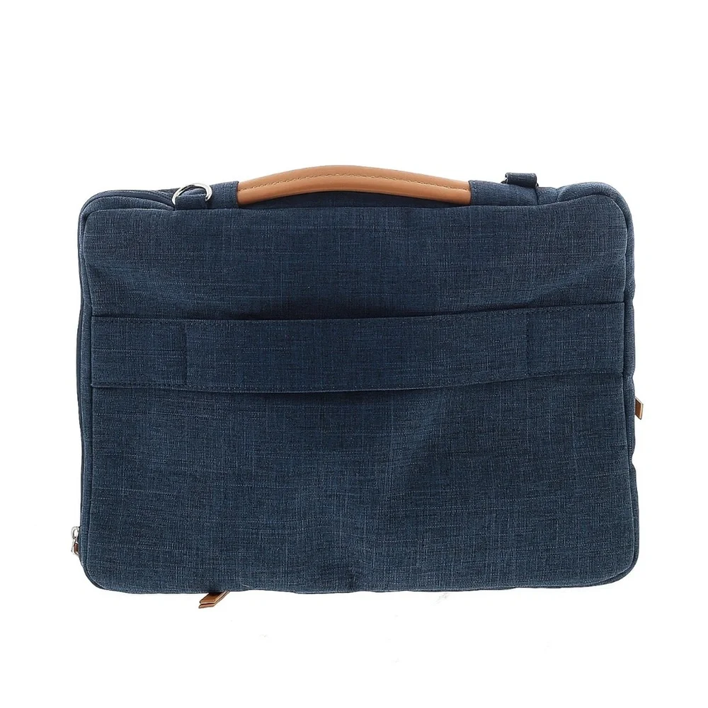 Navy Laptop Bag with Tan Accents